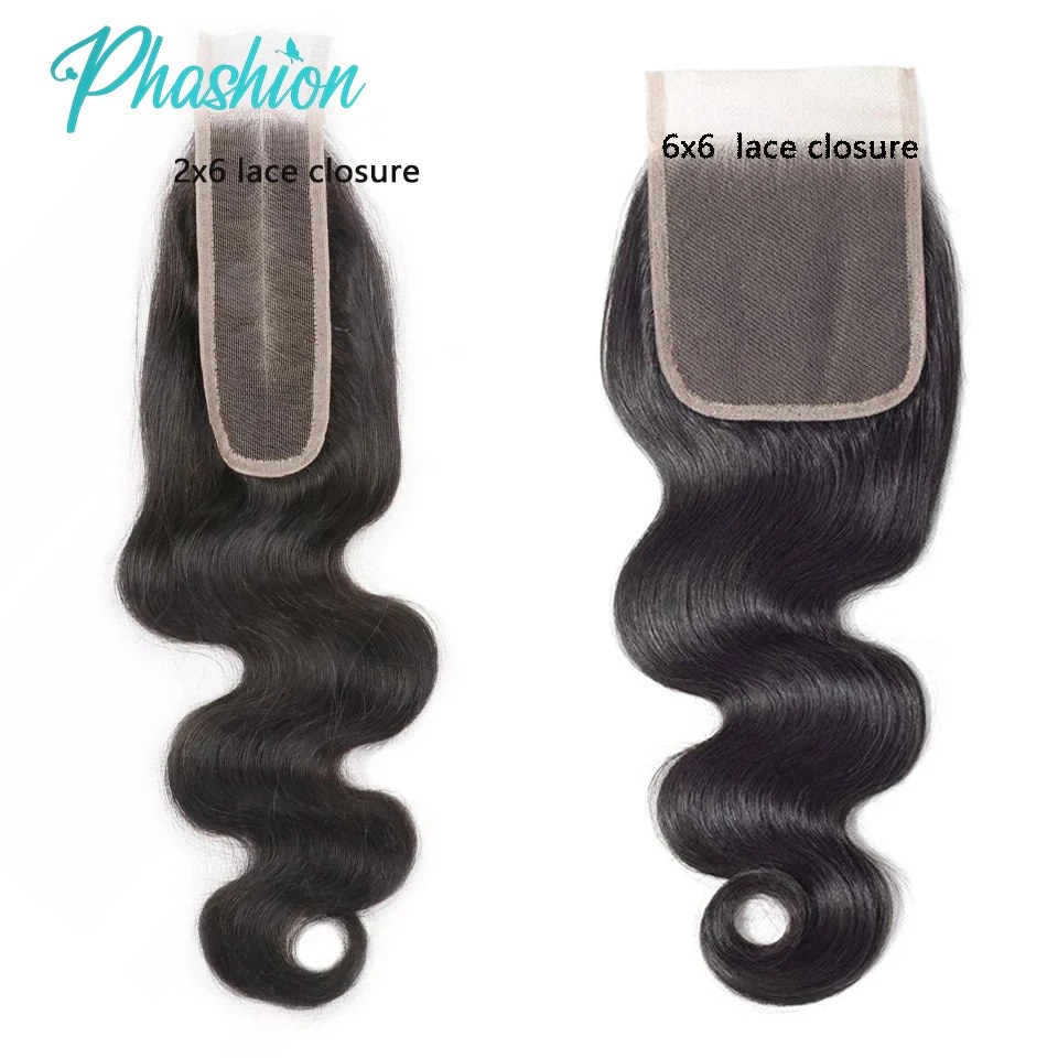 Phashion Kim K 6x6 2x6 Svizzero Trasparente Chiusura Del Merletto Dritto Dell'onda Del Corpo Separazione Profonda Brasiliano Dei Capelli Umani di Remy Per Le Donne Nere