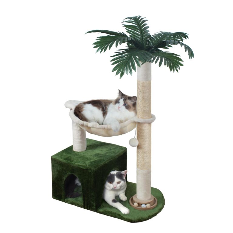 Fantasreen Tiragraffi per Gatti 95cm con Amaca Metallo, Pista e Cuccia | Include amaca grande in metallo, pista con palline e pallina rimbalzante. Stabile e resistente.