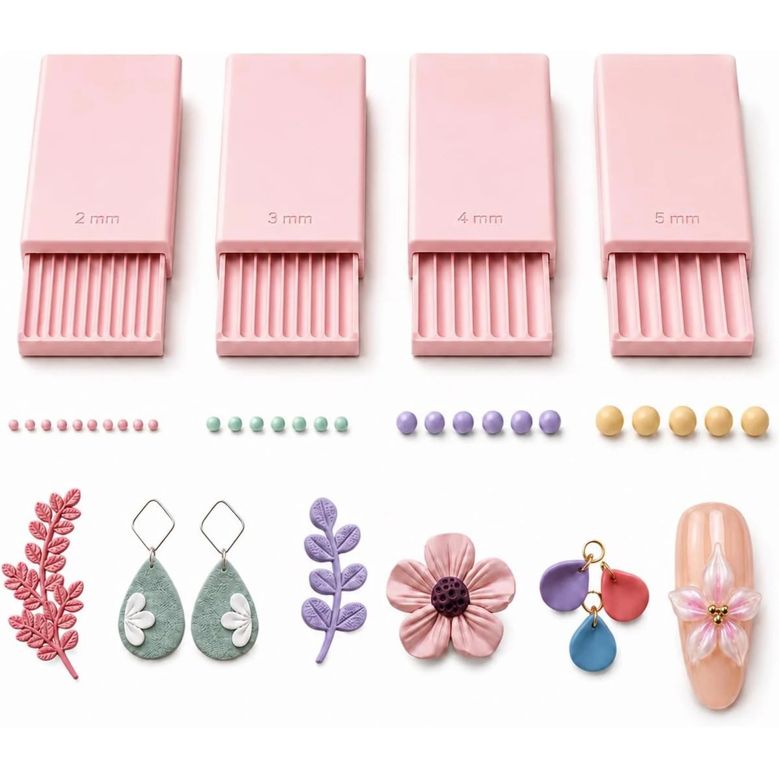 Set di 4 Strumenti per Creare Sfere in Gel 3D, Rullo per Perline per Nail Art e Fiori in Gel 3D | Rullo per Argilla Polimerica 2mm 3mm 4mm 5mm