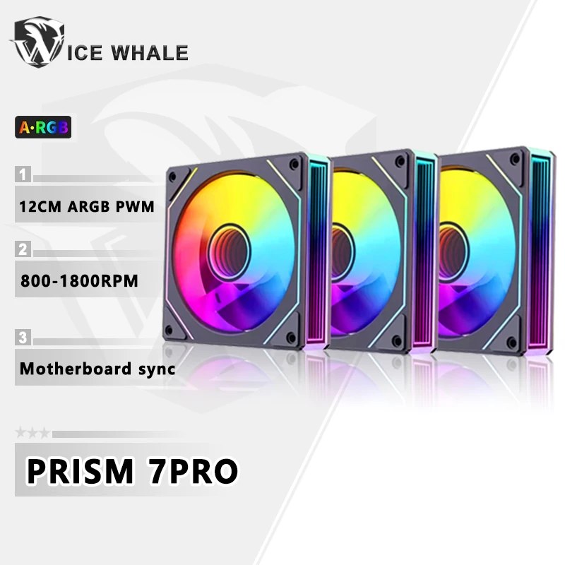 Ventola per Case PC ICE Whale Prism 7 PRO ARGB 120mm, Design a Specchio Infinito, Sincronizzazione Illuminazione Scheda Madre, Ventola di Raffreddamento CPU PWM 4PIN