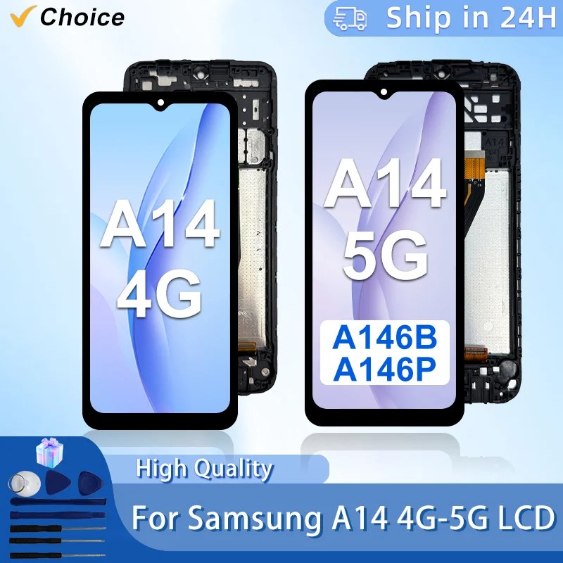 Display LCD IPS per Samsung Galaxy A14 4G SM-A145F, Schermo Touch Digitizer per Galaxy A14 5G A146B A146P, Parti di Ricambio per Schermo