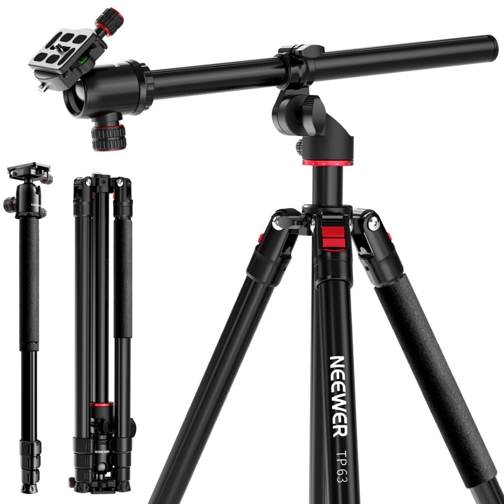 NEEWER 90" Monopiede Treppiede Orizzontale Overhead per Fotocamera, TP63 | Testa Sfera, Colonna Centrale Flessibile, Tripode da Viaggio in Metallo per DSLR, Piastra QR Arca, Gambe…