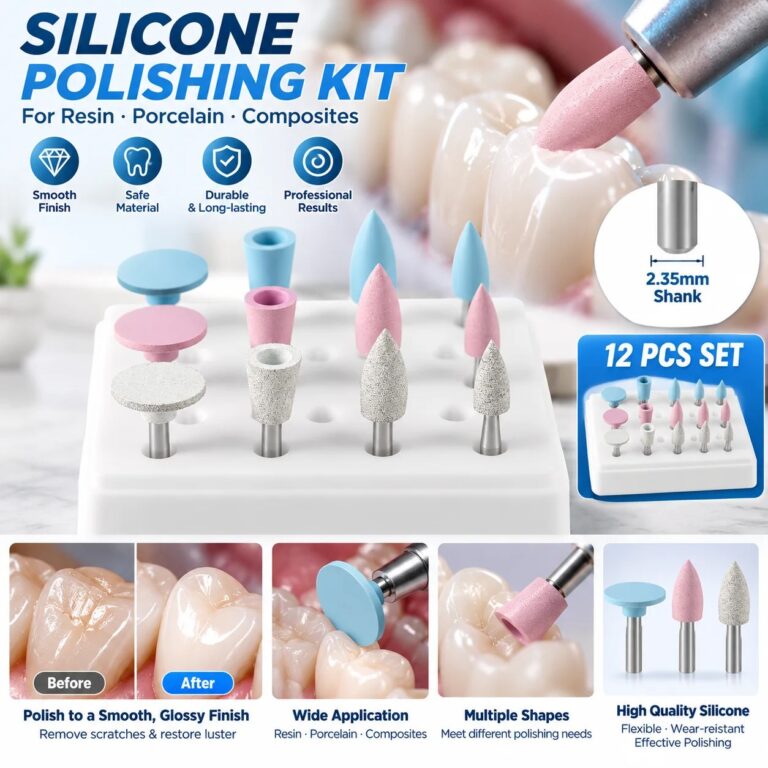 Kit di lucidatura in silicone da 12 pezzi/scatola, RA 2,35 mm per lucidare resine, porcellane e compositi con manipolo a bassa velocità, strumento da laboratorio