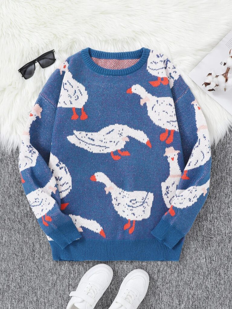 Nuovo popolare autunno inverno carino anatra modello jacquard maglione pullover casual girocollo colore a contrasto pullover da uomo lavorato a maglia