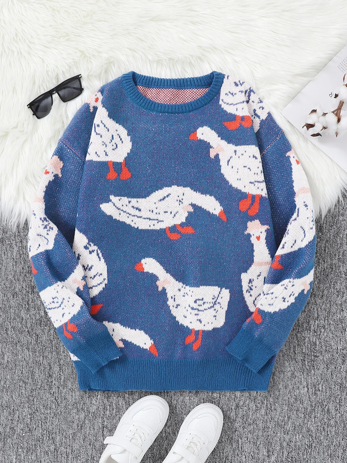 Nuovo popolare autunno inverno carino anatra modello jacquard maglione pullover casual girocollo colore a contrasto pullover da uomo lavorato a maglia