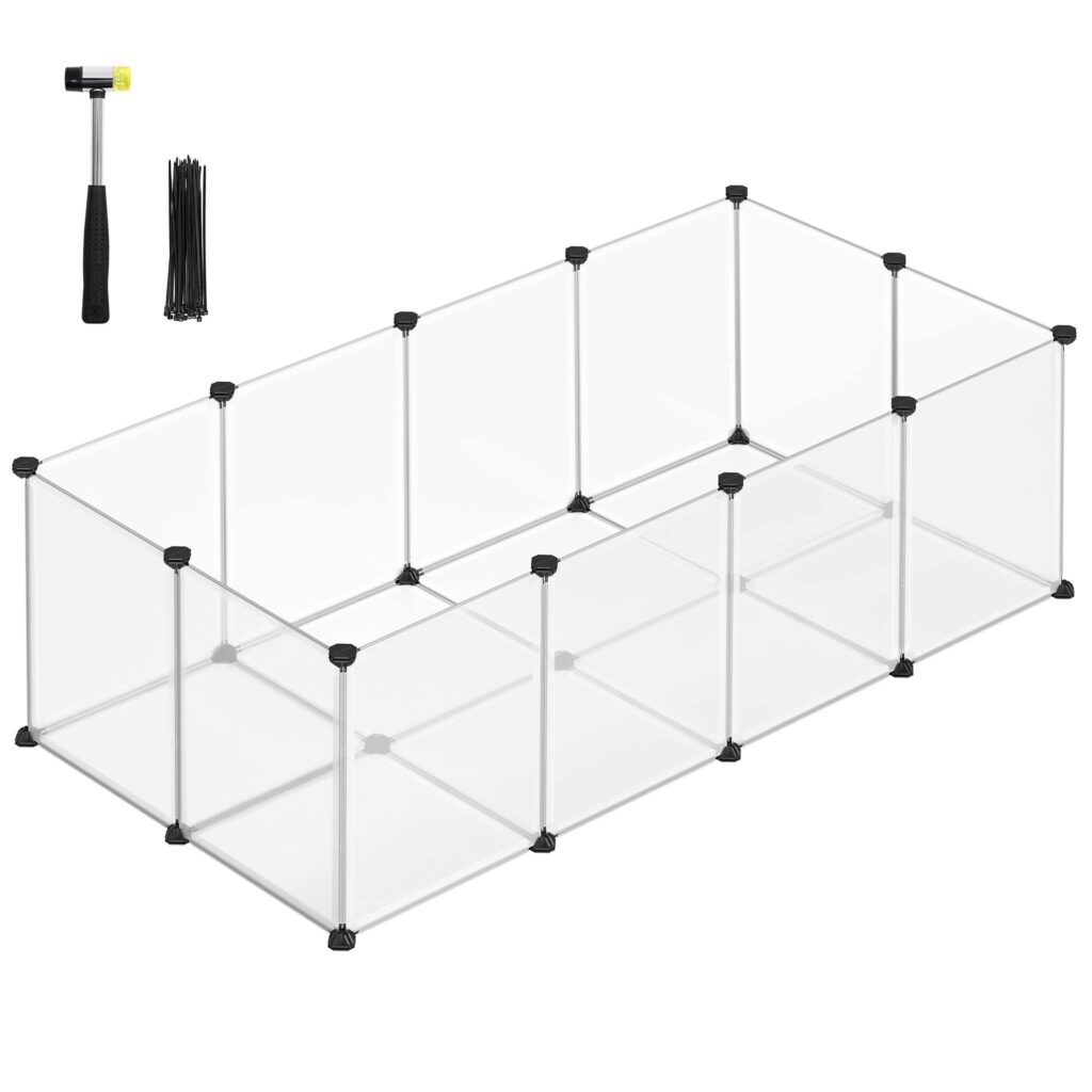 SONGMICS Recinto per Animali con Fondo, 143 x 73 x 46 cm | Gabbia in Plastica da Interno per Criceti Conigli Ricci Porcellini d’India, Bianco Nuvola, Collezione DAMION LPC02W