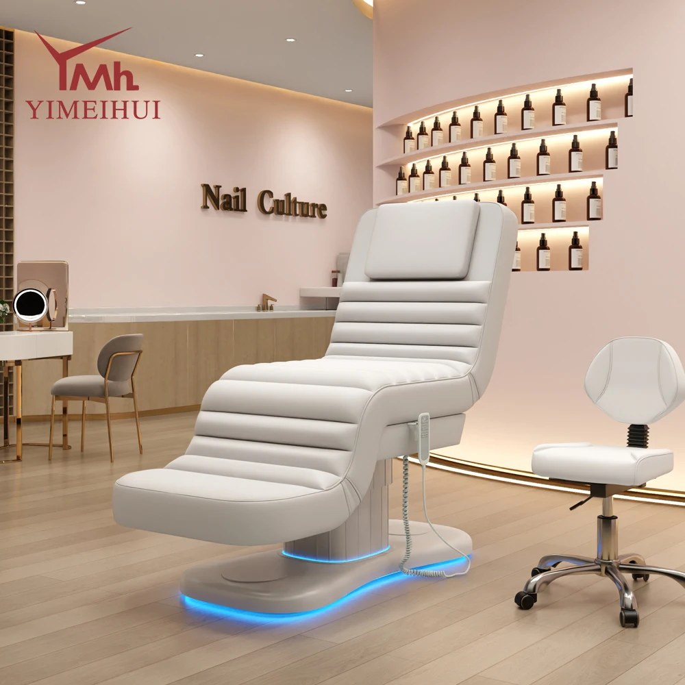 Poltrona Elettrica di Lusso a 3 Motori con Tavolo Regolabile per Massaggi Facciali e Lettino per Extension Ciglia per Salone di Bellezza Camilla