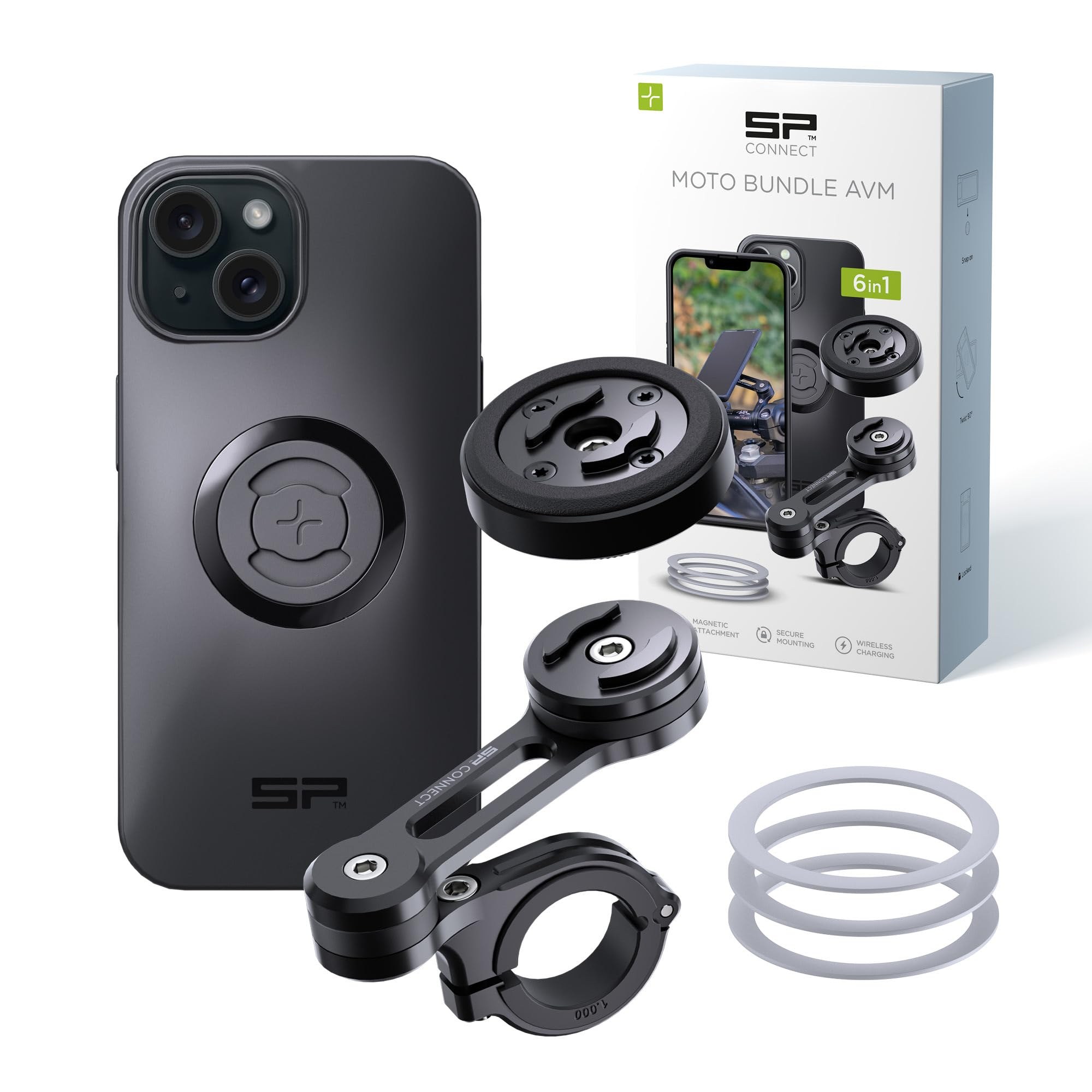 SP CONNECT Moto Bundle II con Modulo Anti-Vibrazione SPC+ per iPhone 15 Supporto per Cellulare per Moto e Ciclomotore Accessori per Tutti gli Smartphone come iPhone Samsung