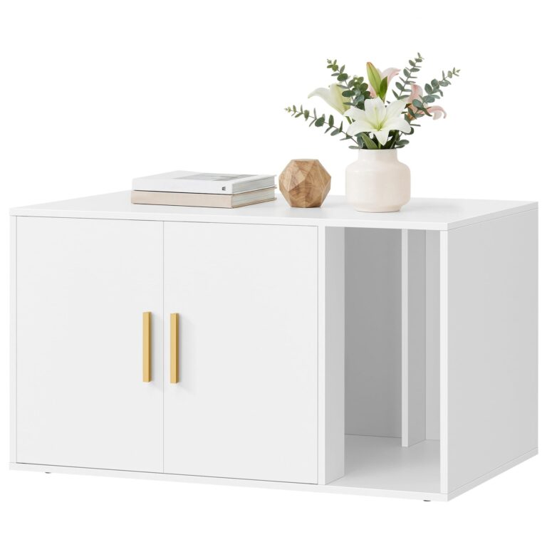 Feandrea Mobile Lettiera per Gatti, Ingresso Frontale, 80 x 50 x 45 cm | Toilette per Gatti Moderna, Doppie Ante con Maniglie, Utilizzabile come Tavolino, Bianco Opaco, Collezione…