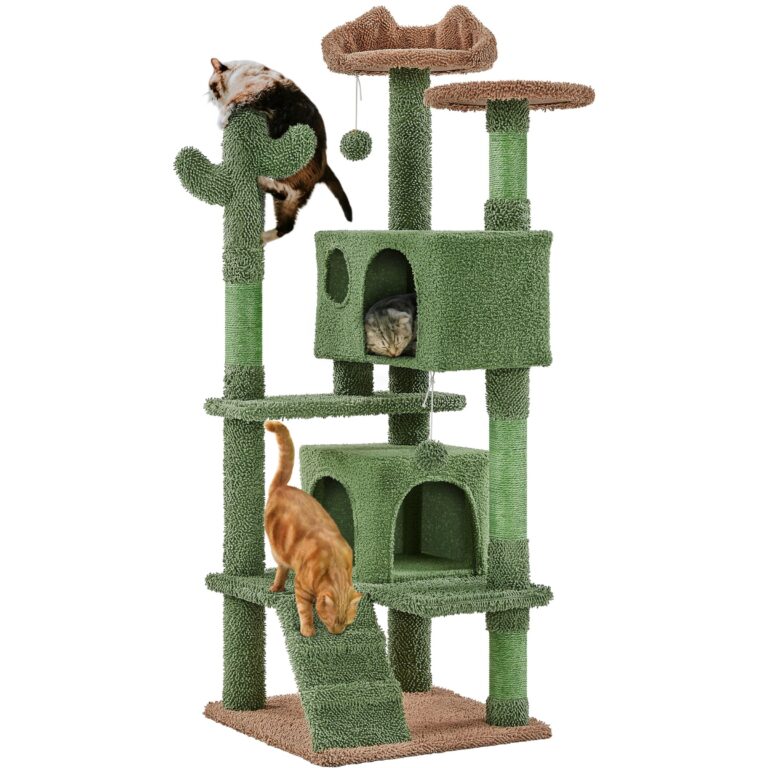 Yaheetech Albero Tiragraffi per Gatti a Forma di Cactus Condominio Palla Gioco in Truciolato e Corda di Sisal 48,5 cm × 48,5 cm × 138 cm