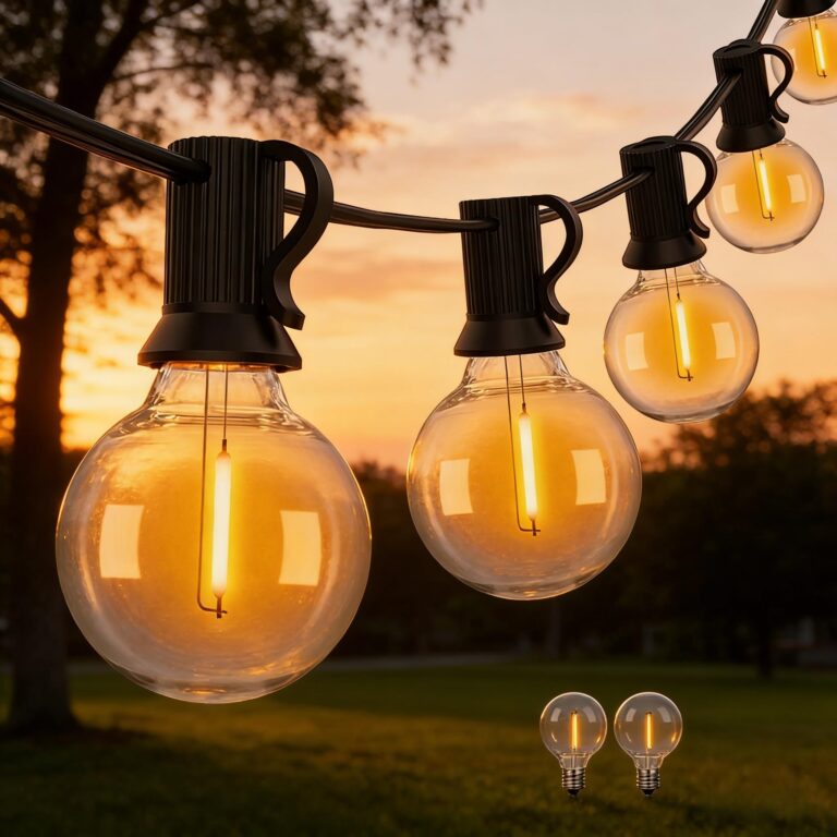 Wweixun2020 Lampade a Catena Esterno G40 45M/150FT, 75 Lampadine LED +2 di Ricambio, Impermeabili IP44, Luce Calda 2200K, per Giardino Terrazzo Feste (45M/150FT, 77)