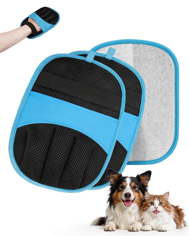 JIMYIU Guanti Anti-peli 2 Pezzi per Cani e Gatti, Blu | Guanti elettrostatici anti-peli. Rimuovono peli di cani/gatti da divani tappeti auto vestiti/mobili. Lavabili/riutilizzabili