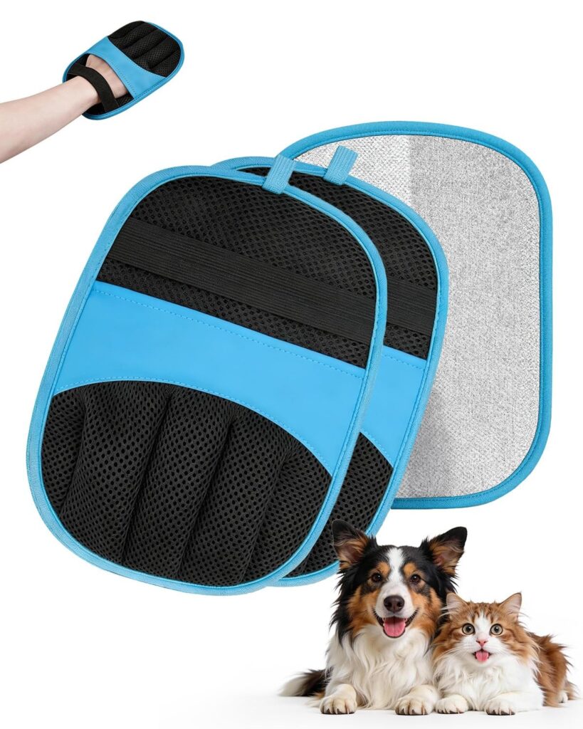 JIMYIU Guanti Anti-peli 2 Pezzi per Cani e Gatti, Blu | Guanti elettrostatici anti-peli. Rimuovono peli di cani/gatti da divani tappeti auto vestiti/mobili. Lavabili/riutilizzabili