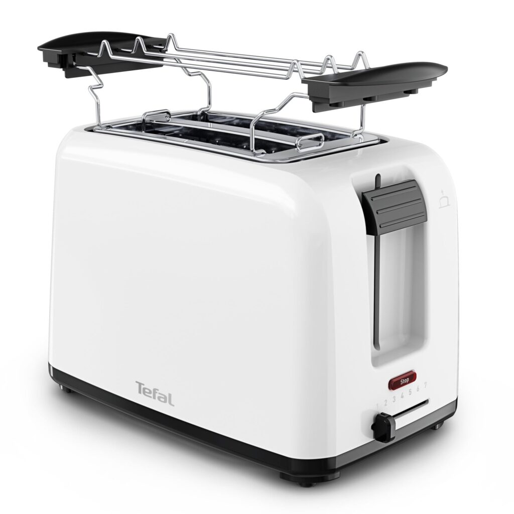 Tefal Vita, Tostapane 2 Fette Con Scaldapanini, Leva Extra Alta, 7 Livelli Di Doratura, Fessure Extra Larghe, Bianco, TT1A21E0