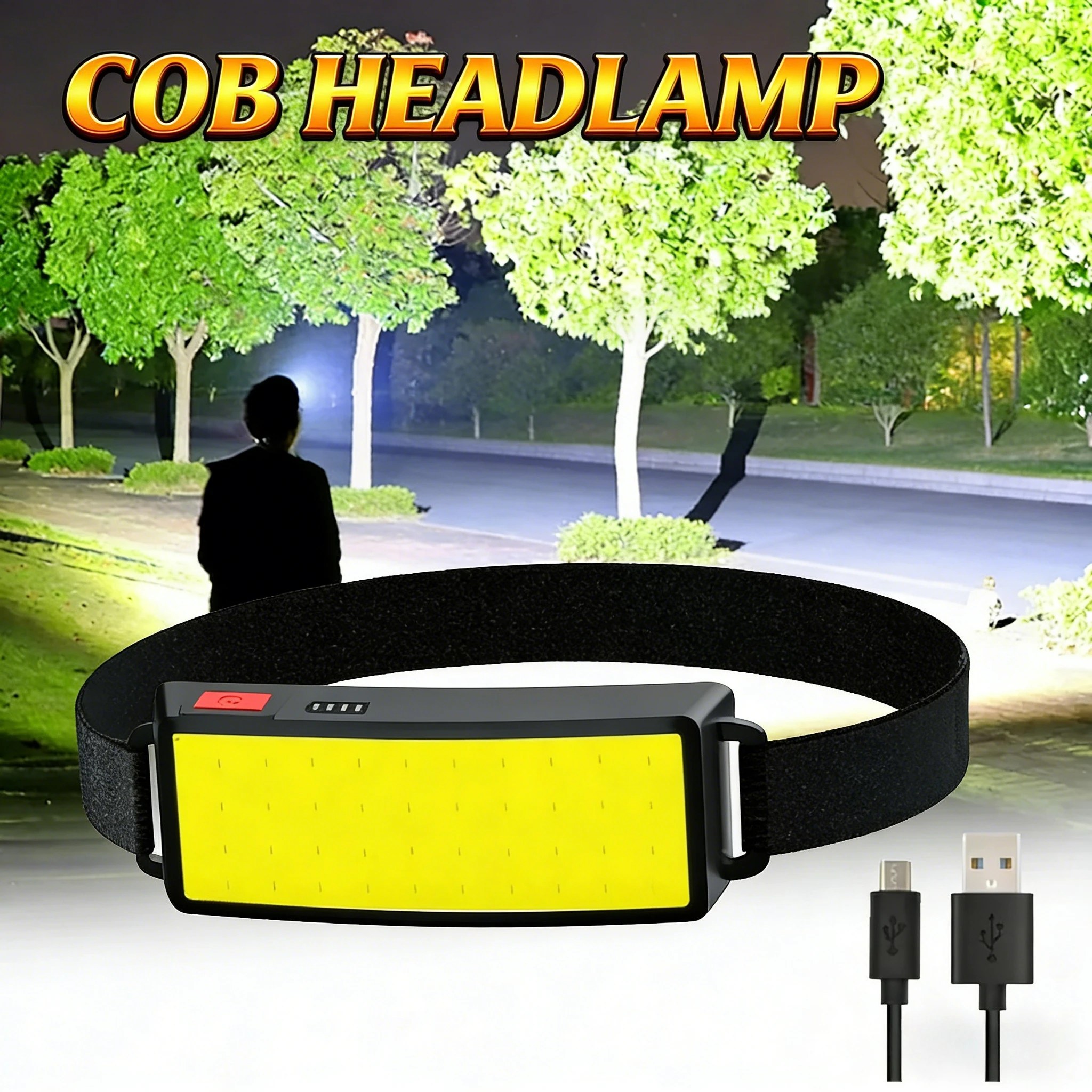 Lampada frontale portatile a LED COB, faro ricaricabile tramite USB, impermeabile IPX4 1000LM per campeggio, pesca, arrampicata, escursionismo, torcia frontale