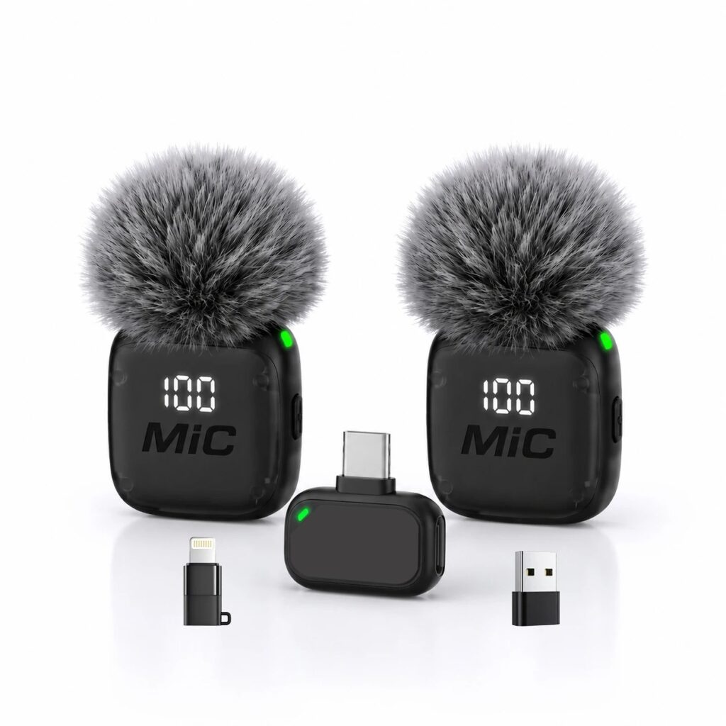 Microfono Wireless Clip-On Mini, Riduzione Intelligente del Rumore, Lunga Durata della Batteria, Perfetto per Streaming Live, Podcast e Vlog.