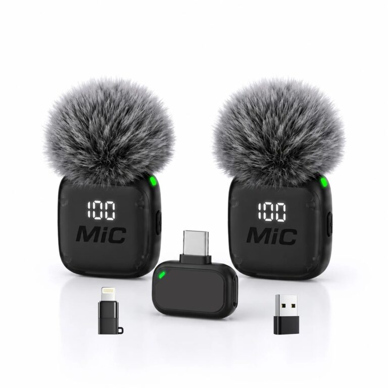 Microfono Wireless Clip-On Mini, Riduzione Intelligente del Rumore, Lunga Durata della Batteria, Perfetto per Streaming Live, Podcast e Vlog.