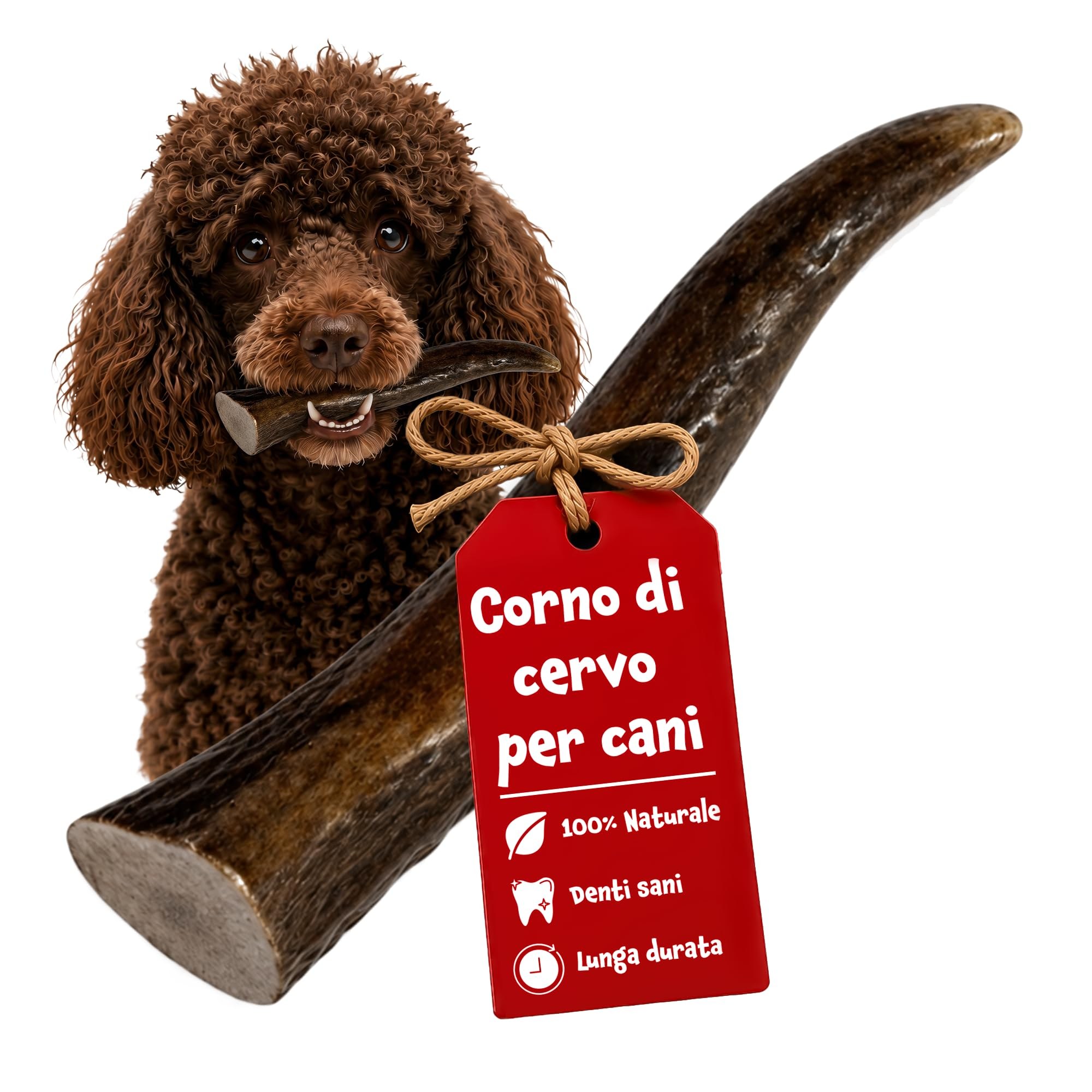 Corno di Cervo per Cani S - Osso di Cervo per Cani Naturale | Lunga Durata per Masticatori Forti - Supporto Dentale