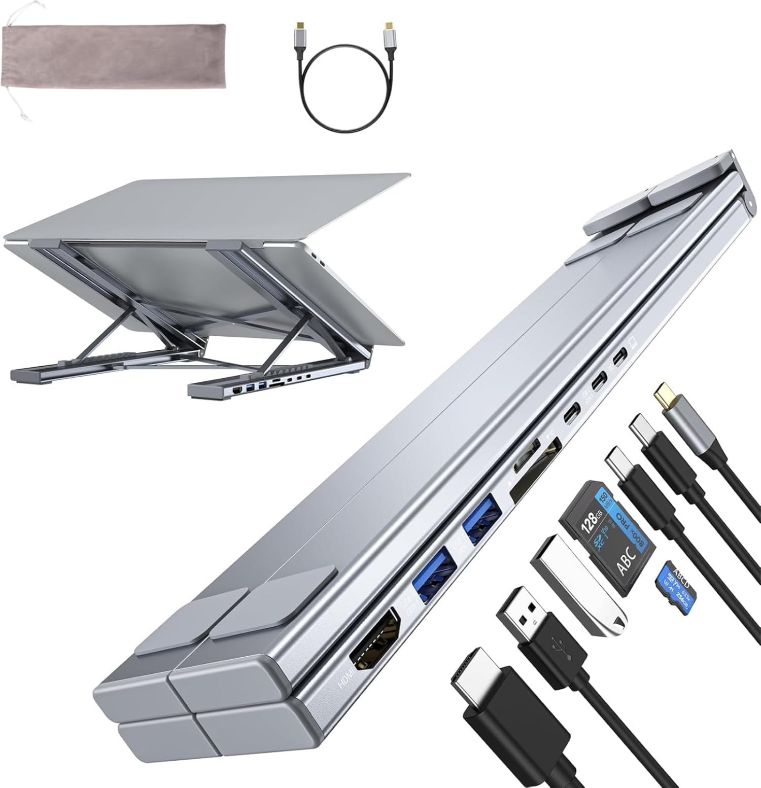 Supporto PC Portatile, 8 in 1 Docking Station USB C Laptop Stand Hub USB C HDMI 4K@30Hz, PD 100W, Dock Station Multiporta Adattatore USBC Compatibile con MacBook Pro/Air, Tablet,…
