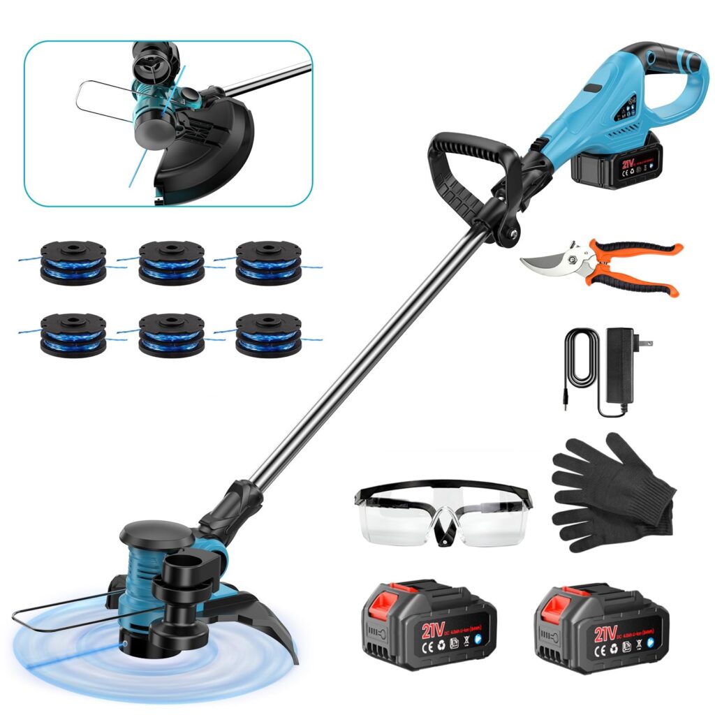 Tagliabordi e Decespugliatore 2-in-1 a Batteria – Ø 30cm, Leggero 2,3kg, Testa 90° – Adatto per Comuni Batterie 18V/21V, incl. 4 Bobine (L)