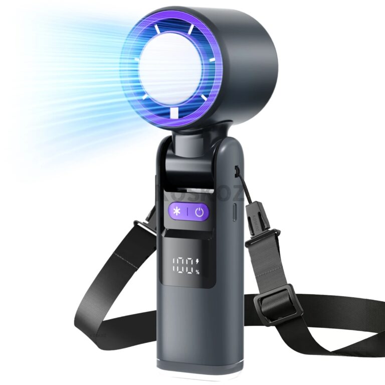 Ventilatore Portatile Turbo - 5 Velocità, Alta Velocità, 4000mAh Ricaricabile, Mini Ventilatore Personale con Torcia e Funzione di Raffreddamento, da Viaggio
