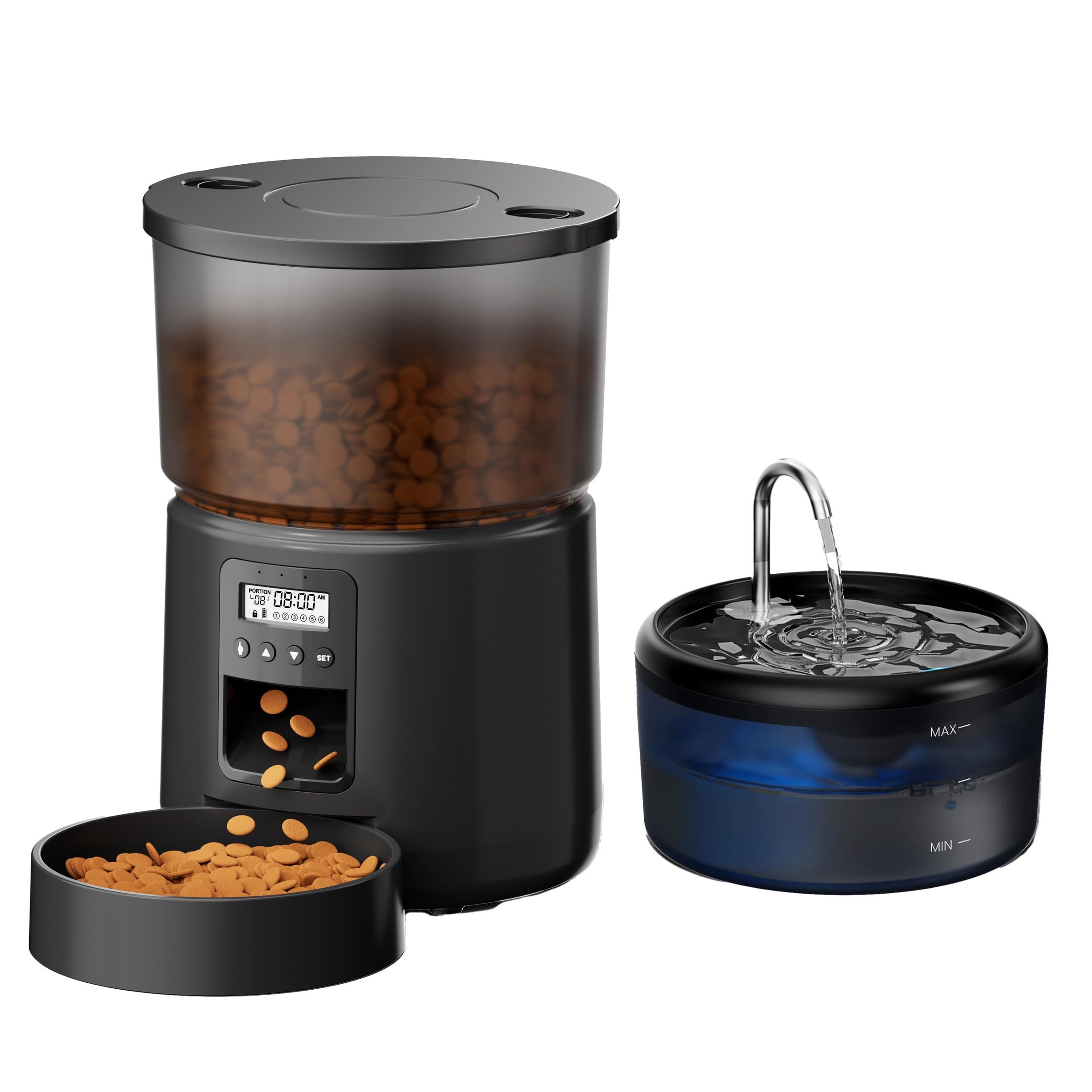 Distributore Automatico Cibo Gatti e Fontanella: Dispenser Cibo Gatto e Fontanella per Gatti - Mangiatoia Cani Timer Programmabile 1-6 Pasti - 3L Dosatore Crocchette e 2.4L Fontan…