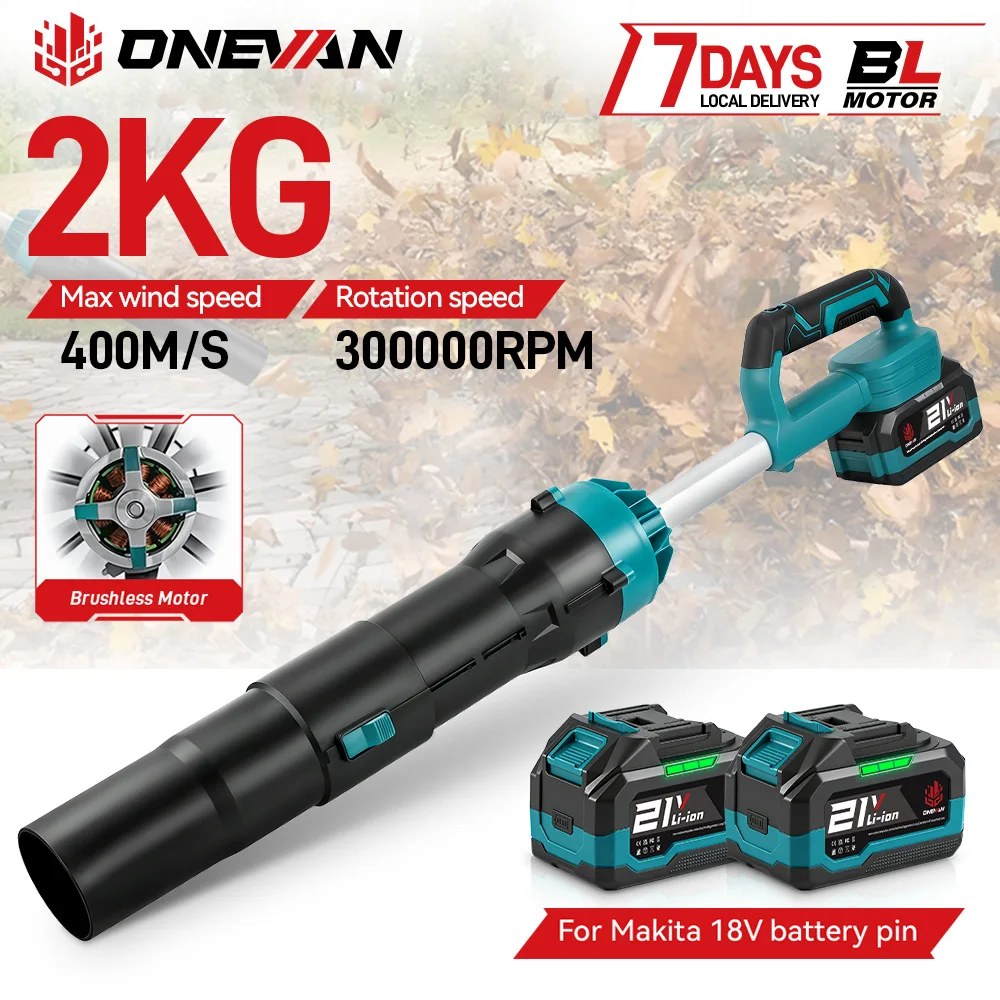 ONEVAN 8000W 400M/s Soffiatore Elettrico Turbo Senza Spazzole, Soffiatore per Foglie e Polvere Senza Fili, Potente Strumento di Pulizia per Batteria Makita 18V