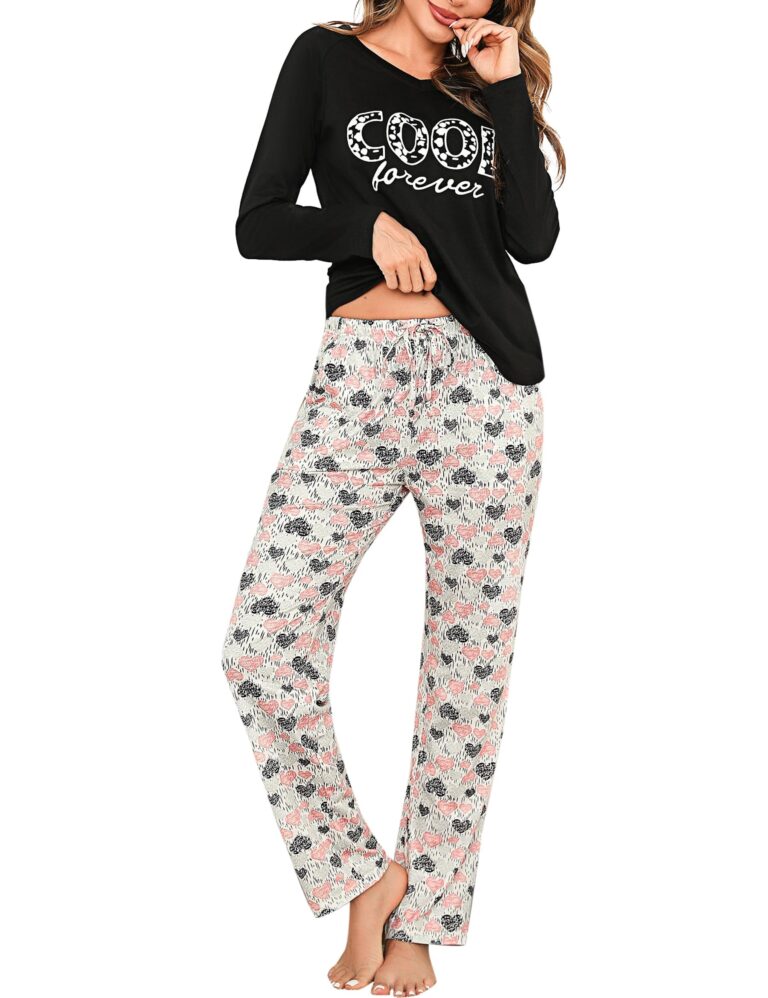 Litherday Pigiama Donna Cotone Due Pezzi Manica Lunga Scollo V Pantaloni | Cotone elasticizzato, scollo V, manica lunga, stampa stelle, pantaloni lunghi coordinati, lavaggio facil…