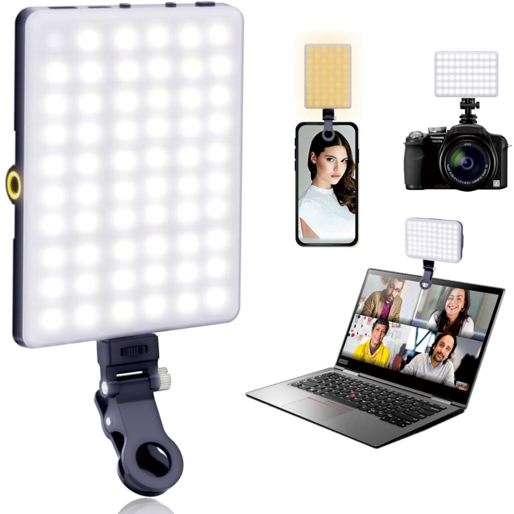 Luce per selfie a 60 LED, 3 modalità di illuminazione, clip ricaricabile su telefono/laptop/fotocamera e CRI 97+ per laptop/telefono, fotocamera iPhone, videoconferenza, Youtube,…