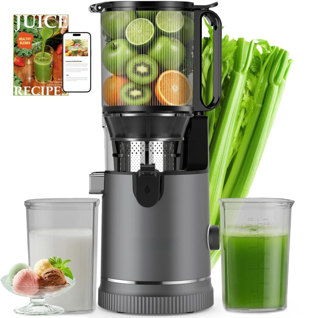 XTKKGFBIR SJ-065 Estrattore Frutta e Verdura, 400W, Bocca XL 152 mm | Frutta e verdura intere, 3 in 1: succo, sorbetto e latte vegetale, alto rendimento, senza BPA, 1,8L, lavastov…