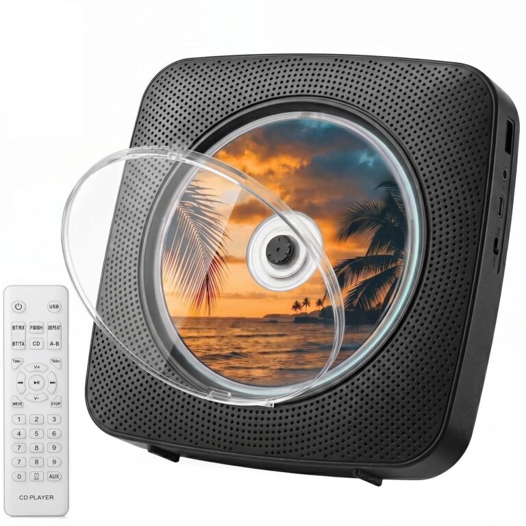 Gueray Lettore CD Portatile Bluetooth con 1800mAh Lettores CDs Desktop Ricaricabile per la Casa con Doppi Altoparlanti Telecomando FM Radio Timer USB AUX Porta Auricolare-Nero