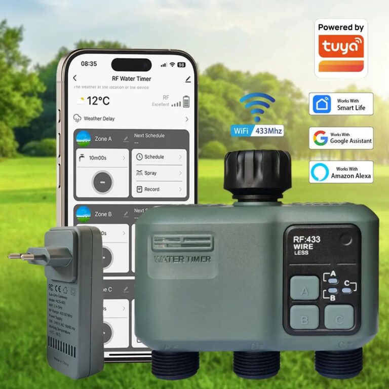 Timer per Irrigazione da Giardino Tuya Wifi+RF433 a 3 Uscite con Ritardo per la Pioggia, Filtro e Controllo Automatico Programmabile