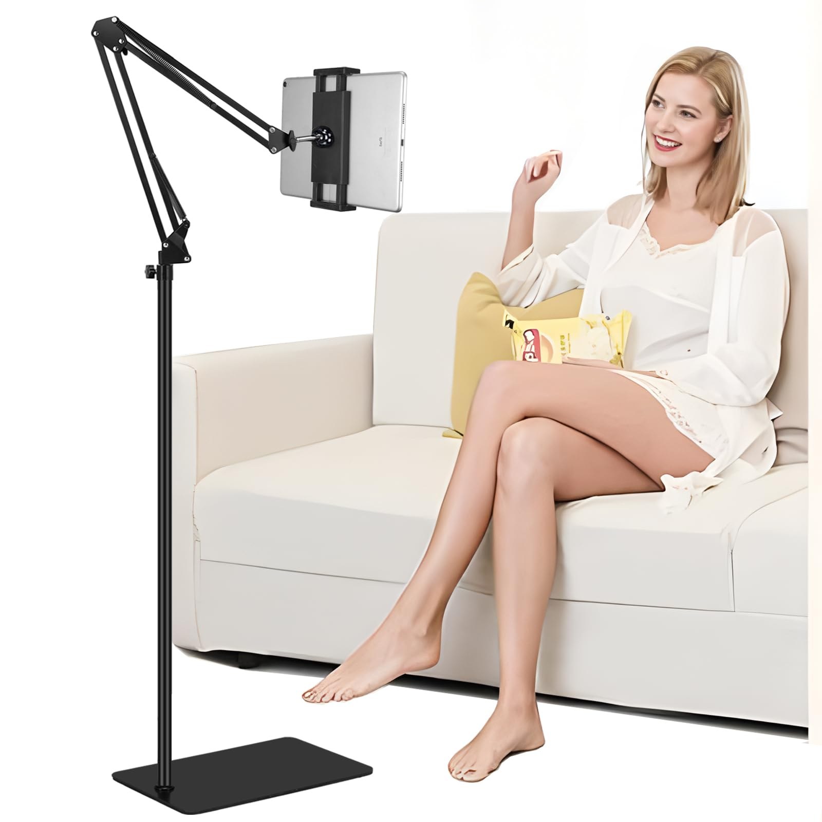 SAMHOUSING Supporto per tablet e cellulari da pavimento, regolabile, universale, girevole a 360 gradi, in metallo, per iPad, iPhone X, iPad Pro o altri dispositivi da 4,7-12,9 pol…