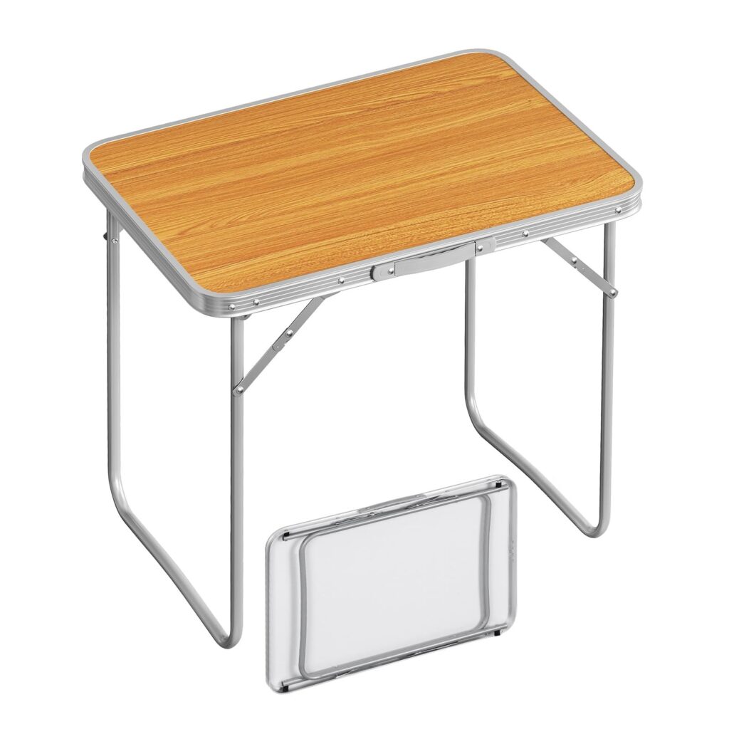 WOLTU Tavolo Campeggio Pieghevole 70 x 60 x 50 cm, Rovere | in Alluminio e MDF, Tavolo da Picnic, Tavolino Portatile per Spiaggia, Balcone, Giardino