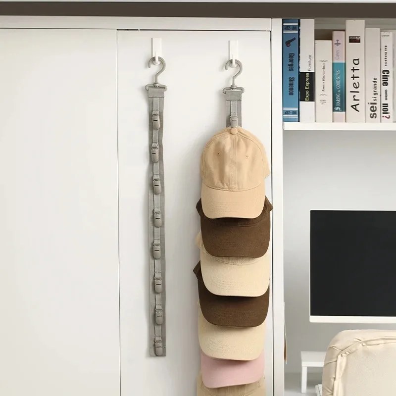 Organizzatore appendi-cappelli da armadio con corda e clip, espositore per cappellini da baseball, appendiabiti per porta dell'armadio e camera da letto
