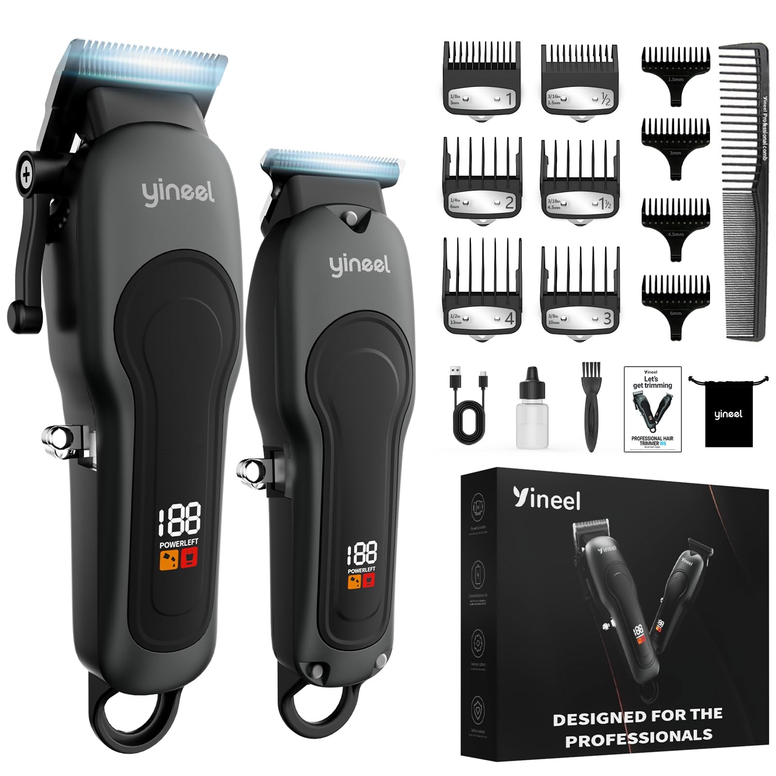 Yineel Tagliacapelli Professionale Uomo, Macchinetta per capelli e Barba | Tagliacapelli elettrico Senza Fili con Lama in Ceramica, 300 Min Autonomia, Ricarica USB-C, Display LED