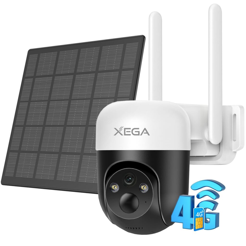 Xega Telecamera Solare 4G Esterno Con SIM Senza WiFi PTZ Notifiche App | 2K Risoluzione, Batteria Integrata, Rilevamento Movimento, Proiettore E Allarme, Supporto TF/Cloud, Abbona…