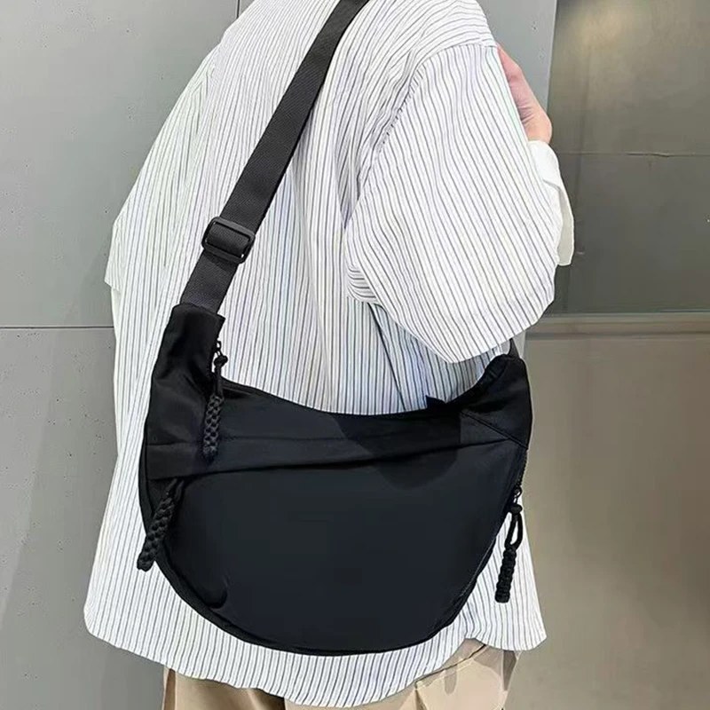 Borsa a Tracolla Casual da Donna in Nylon, Grande Capacità, Stile Hobo con Cinturino Regolabile, Nero/Bianco/Kaki per Uso Quotidiano