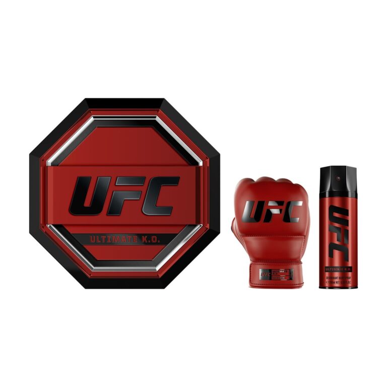 UFC Ultimate K.O. Profumo Uomo Confezione 2 Pezzi | Cofanetto Regalo, Eau de Parfum 100ml e Body Spray 200ml, Set Fragranza Ambrata, Aromatica e Legnosa