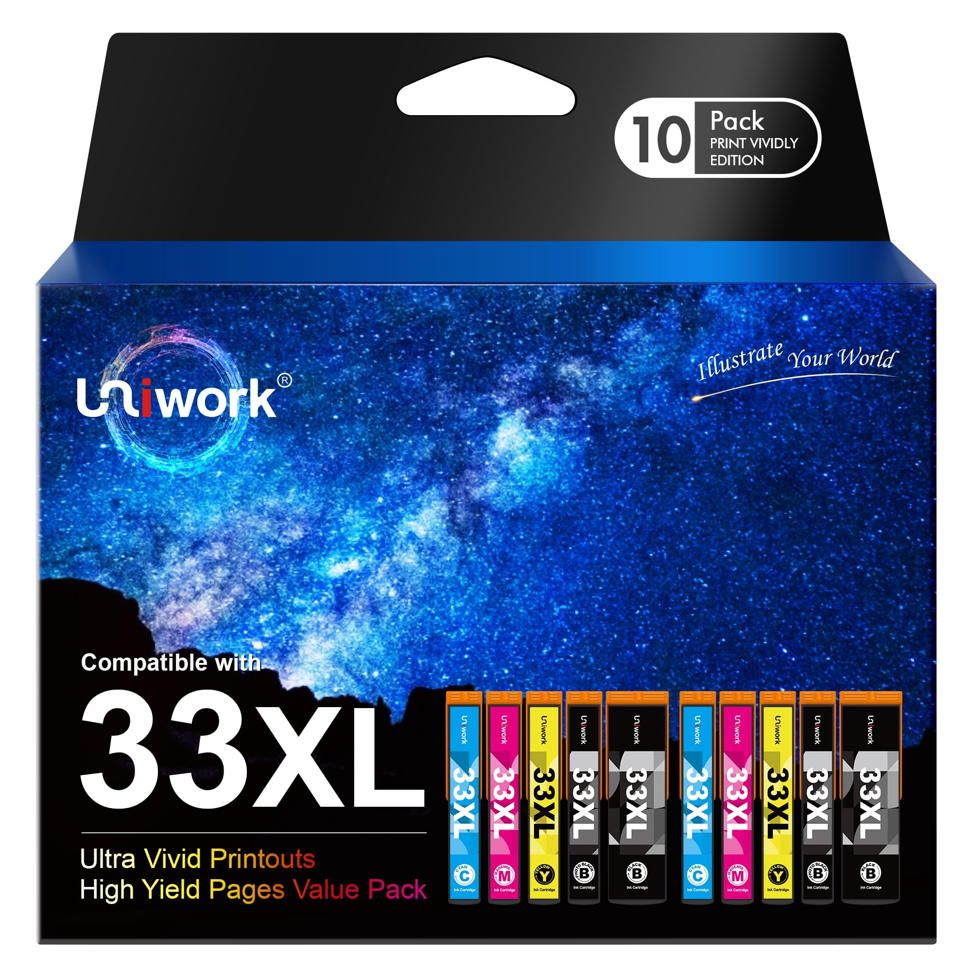 Uniwork 33XL Compatibili Cartucce Sostituzione per Epson 33 XL (10-Pack) | 33XL,Expression Premium XP-530,XP-540,XP-630,XP-635,XP-7100,XP-645,XP-640,XP-830,XP-900,XP-645,Compatibi…