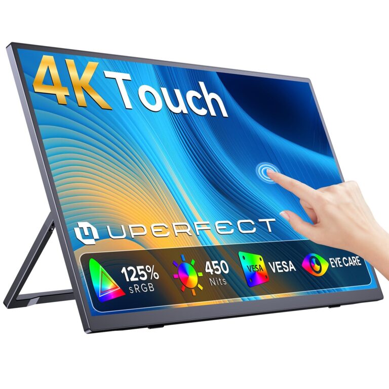 UPERFECT 15,6 Pollici 4K Touchscreen Monitor Portatile, UHD 3840x2160 | 450 Nit 125% sRGB 2000:1, Secondo Schermo con USB-C e Mini HDMI per Laptop, PC e Console di Gioco, Compatib…