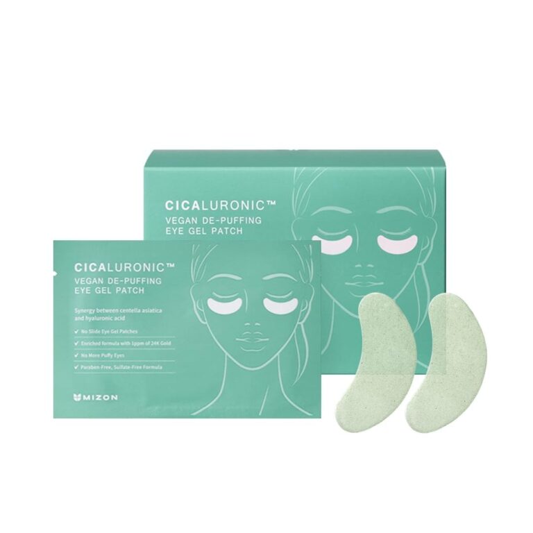 MIZON Patch vegano in gel Cicaluronico per gli occhi (21 paia) Antinfiammatorio con oro 24K e Cica, riduce il gonfiore, le occhiaie e le rughe (Cicaluronic Vegan De-puffing Eye Ge…