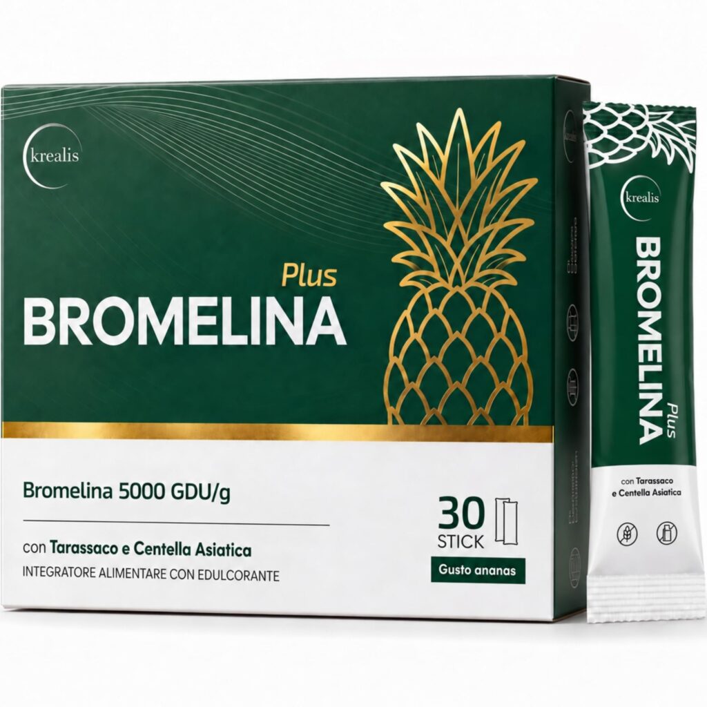 Bromelina da Bere 5000 Gdu con Centella Asiatica e Tarassaco | Integratore Bromelina Estratto dal Gambo di Ananas - 30 Stick Gusto Ananas - Made in Italy