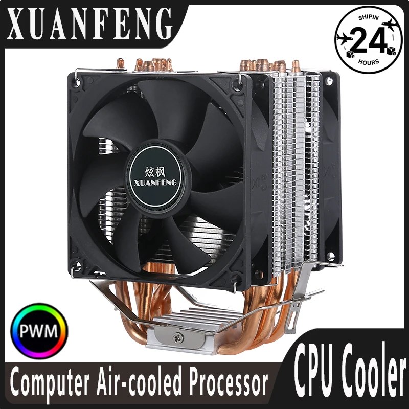 XUANFENG Ventola di Raffreddamento CPU Silenziosa per Computer da Ufficio, 2/4/6 Heat Pipe, 4pin/PWM, Raffreddamento ad Aria, Compatibile con LGA115x 1200 2011 2066 X79 X99 AMD