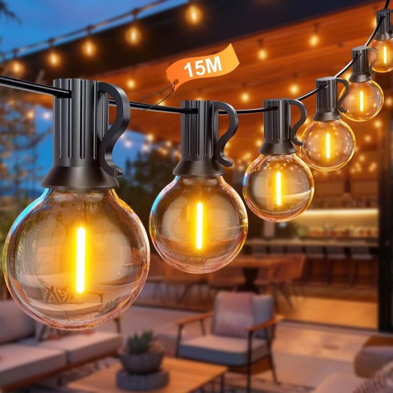 BokiHuk Luci da Esterno Giardino 15M, G40 Catena Luminosa con 25+1 Lampadine, Lmpermeabile Catena Lampadine Esterno per Terrazza Giardino Festa Matrimonio, Natale, Gazebo