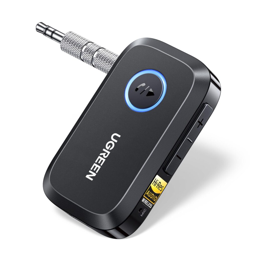 UGREEN LDAC Ricevitore Bluetooth 6.0 Jack Aux Bluetooth Auto Hi-Res Audio | con Microfono Incorporato e Cavo per Auto Altoparlante Domestico Amplificatore 17h di Autonomia