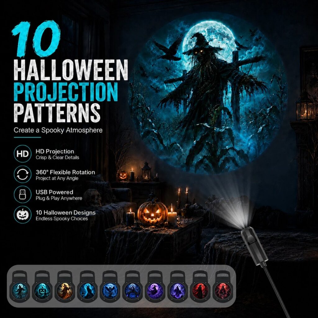 Luce notturna ambientale a proiezione con 10 motivi a tema Halloween