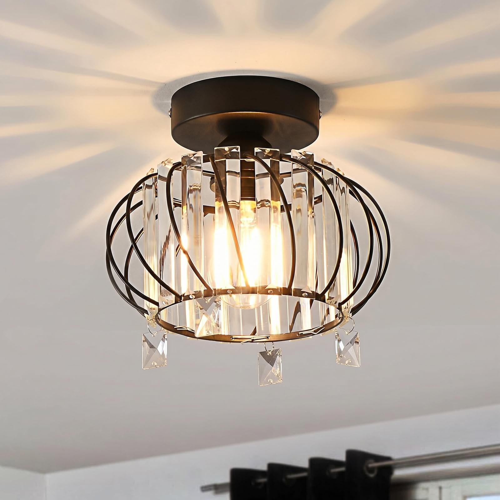 ANWIO Lampada da Soffitto Cristallo E27, Plafoniera in Cristallo Corridoi Nero, Lampadari Moderni con Paralume in Vetro, Plafoniera a Soffitto per Bagno Piccolo, Ingresso, 22.5CM(…