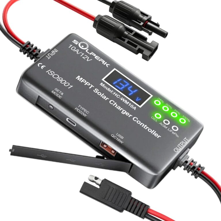 Regolatore di Carica Solare MPPT 10A 12V con Display LCD, Regolatore di Carica per Pannelli Solari con Uscita Type-C e USB