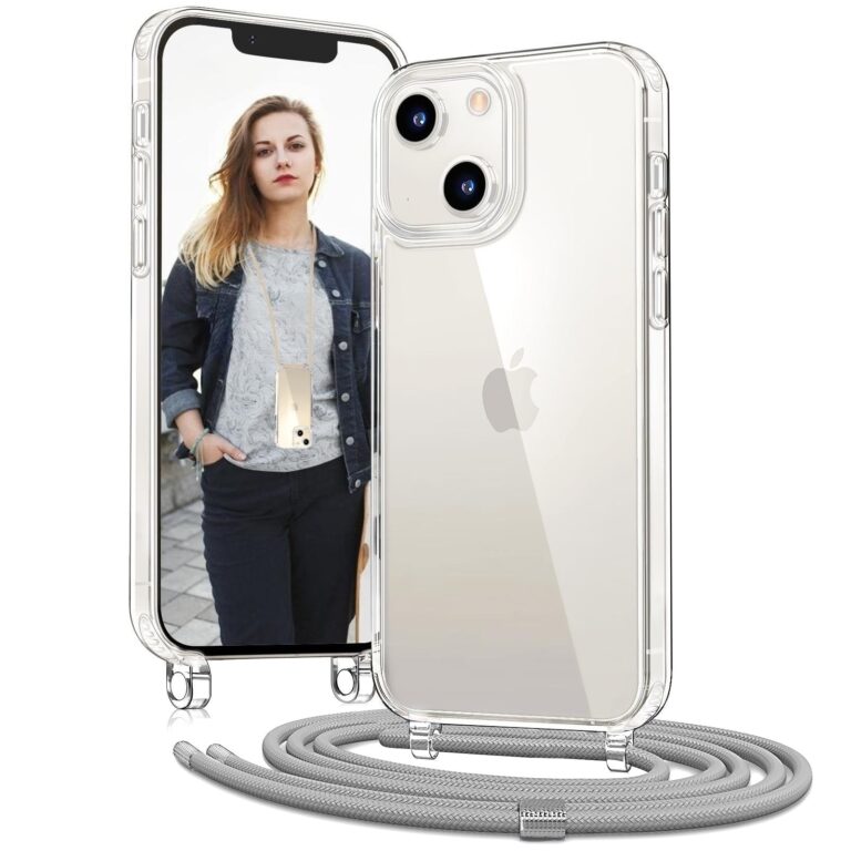 OLEPHY Trasparente Cover con Cordino per iPhone 15 6,1'', Argento | Custodia con Regolabile e Rimovibile Collana, Protezione Completa [Antiurto] [AntiGraffio] Case con Laccio Trac…